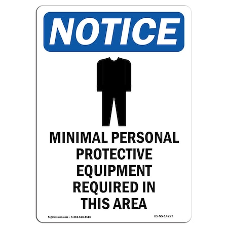 Signmission OSHA Sign, Minimal Personal Protective With Symbol, 18in X 12in Aluminum, 12" W, 18" H, Portrait OS-NS-A-1218-V-14227
